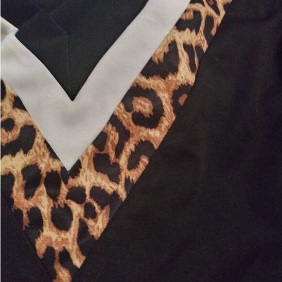 Sheilay Black V-Neck Animal Print Striped Accent Plus Size Mini Dress Sz 14 - Picture 4 of 5